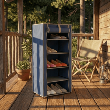 Brixo 416913 Scarpiera 5 Ripiani Acciaio e Tessuto TNT 44x30x89 cm Blu