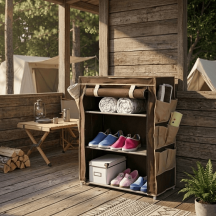 Brixo SCARP6030 Scarpiera 3 Ripiani con Tasche Acciaio e Tessuto TNT 60x30x80 cm Marrone