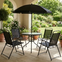 Brixo SETFUNNY Tavolo da Giardino Rotondo Set Tavolo + 4 Sedie 80x71 cm Nero