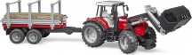 Bruder 2046 Trattore Massey Ferguson con Rimorchio Trasporto Tronchi Veicolo 3+