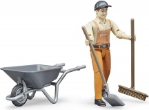 Bruder 62130 Operatore Ecologico con Carriola e Accessori Playset per Bambini 3+ Anni