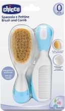 CHICCO 00006569200000 Set Spazzola e Pettine Capelli per Bambini Antiscivolo 0+ Mesi Azzurro
