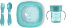 CHICCO 00016201250000 Set Pappa Neonati 12+ Mesi Set Svezzamento Tazza Piatti e Posate Azzurro