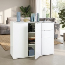 COMPOSAD BSA432K76804 Mobile Soggiorno Moderno 3 Ante e 2 Cassetti 106x35x87 cm Bianco