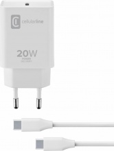 Cellularline ACHIPDKITC2CPD20WW Caricabatteria 20W cavo USB 1 mt. Bianco