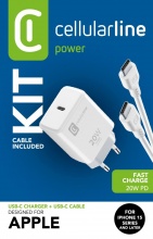 Cellularline ACHIPHKITC2CPD20WW Caricabatterie 20 W USB-C CHARGER KIT Power Delivery