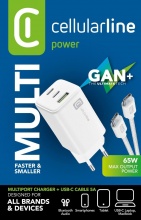Cellularline ACHKITC2CGAN65TABW Caricabatterie 65 W 2 USB-C USB-A MULTIPOWER GaN