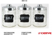Cerve 72500 Tris Barattolo in Vetro confezione 3 pezzi cc 800 Decoro Lavagna