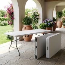 VivaGarden CT804531 Tavolo Pieghevole da Esterno Plastica e Acciaio 180x75x74 cm Bianco