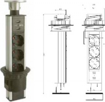 DIVIEMME MULTIPRESA_80 Ciabatta Multipresa USB a scomparsa 3 Posti Prese EU Schuko 16A