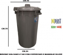 DUPLAST DUP7971 Bidone Immondizia Vulcano Maxi 80 L Coperchio e Maniglie Silver
