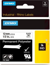 DYMO 18483A Nastro 12mmx5.5m poliestere Nero su Bianco Poliestere Permanente IND 18483