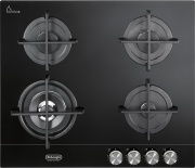 De Longhi NSL 460 NCM Piano Cottura 4 Fuochi a Gas 60 cm Vetro Griglie ghisa Nero