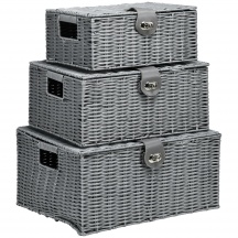 DecHome 802DHGY Set 3 Cesti Vimini PP Coperchio Diverse Dimensioni Grigio