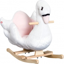 DecHome 080V01330 Dondolo Cigno Peluche in Metallo e Legno Cavalcabile 18+ Mesi Bianco