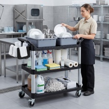DecHome 0BKV266 Carrello Pulizie Professionale a 3 Ripiani con 2 Contenitori Nero