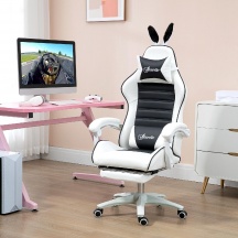 DecHome 0BKV500 Sedia Gaming Orecchie da Coniglio Poggiapiedi Cuscini Reclinabile Nero