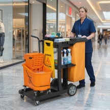 DecHome 0YLV267 Carrello Pulizie Professionale a 3 Ripiani con Sacco 70L NeroArancione