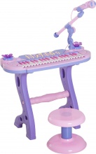 DecHome 11ek390 Pianola Giocattolo con Sgabello e Microfono Karaoke Playset 3+ Anni Rosa