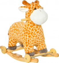 DecHome 136330 Dondolo Giraffa Peluche in Legno con Ruote Cavalcabile 3+ Giallo