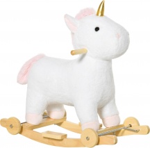 DecHome 142330 Cavallo a Dondolo Unicorno in Legno Cavalcabile per Bambini 3+ Bianco