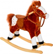 DecHome 330004BN Cavallo a Dondolo in Legno con Suoni Cavalcabile 3+ Marrone