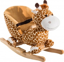 DecHome 330006 Dondolo Giraffa Peluche in Legno con Suoni Cavalcabile 18+ Mesi Marrone