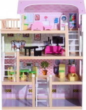 DecHome 350011 Casa Delle Bambole a 4 Piani in Legno Playset per Bambini da 3+ Anni