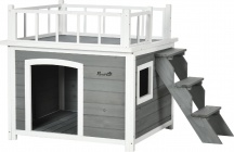 AllMyPets 351-725LG Casetta per Cani Terrazza Scaletta e Finestra 121x77x78 Grigio chiaro