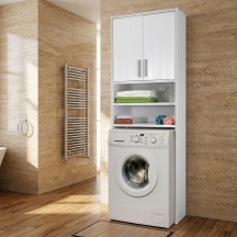 DecHome 416115 Mobile Lavatrice 2 Ante 2 Ripiani in PVC Dimensioni 60x26x190 cm colore Bianco