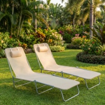 VivaGarden 86084B Lettino Prendisole da Giardino Set 2 Lettini 182x56x82 Beige