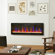 DecHome BKZ375 Camino Elettrico da Incasso o Parete Acciaio e Vetro 127x9.4x47 cm Nero