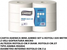 DecHome CAR65921 Carta Igienica Maxi Jumbo Set 6 pezzi 320 mt