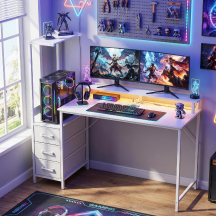 DecHome DA5130WT Scrivania Gaming con Luci RGB e Cassettiera 147x47x130 cm Bianco