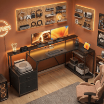 DecHome DA5140BK Scrivania Gaming Angolare con Luci LED e Cassettiera 192x80x86.5 cm Nero