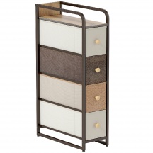 DecHome EF351MX Cassettiera Multiuso Slim 4 Cassetti Tessuto,Acciaio e Legno 20x47x85 cm