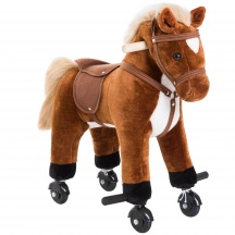 DecHome F3007BN Cavallo per Bambini 2+ Anni con 4 Rotelle e Suoni 55x23x60 cm Marrone