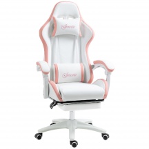 DecHome F5260WT Sedia da Gaming con Schienale Reclinabile 65x65x121-129 cm BiancoRosa