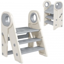 DecHome F6250GY Torre Montessoriana per Bambini Pieghevole a 3 Gradini Regolabili Grigio