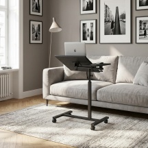DecHome F980BK Tavolino Salotto Porta PC a Forma di C Ruote e Piano Inclinabile Nero
