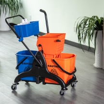 DecHome K5674OG Carrello Pulizie Professionale con 2 Secchi Lavapavimenti Arancio e Blu