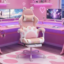 DecHome K7850PK Sedia Gaming Ergonomica Reclinabile con Poggiapiedi in Ecopelle Rosa