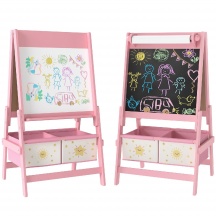 DecHome L4540PK Lavagna per Bambini con Cavalletto e 2 Cestelli in Legno 54x46x94cm Rosa