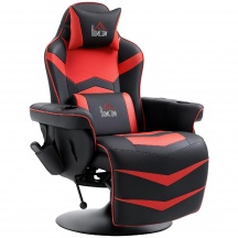 DecHome L587142 Sedia da Gaming Massaggiante Poggiapiedi Cuscino Finta Pelle NeroRosso