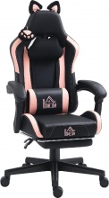 DecHome L5890BK Sedia Gaming Reclinabile Poggiapiedi e Cuscini in Finta Pelle RosaNero