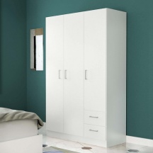 DecHome MK801517 Armadio 3 Ante e 2 Cassetti in Truciolato cm 120x52x190 h Bianco