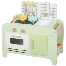 DecHome R388GN Cucina Giocattolo in Legno Bambini da 3+ Anni 15 Accessori Verde