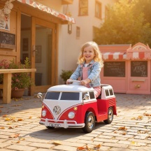 DecHome RDZ433 Macchina Elettrica Bambini 3+ Anni Volkswagen T1 con Lettore MP3 Rosso