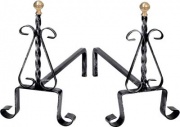 DecHome Tortiglione30x Alari Camino Tortiglione+Ricci Ferro Battuto+Pomi Ottone cm 35 H.cm 30