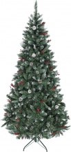 DecHome W648GN Albero di Natale Alto 210 cm con 928 Rami Pigne e Bacche Rosse Verde